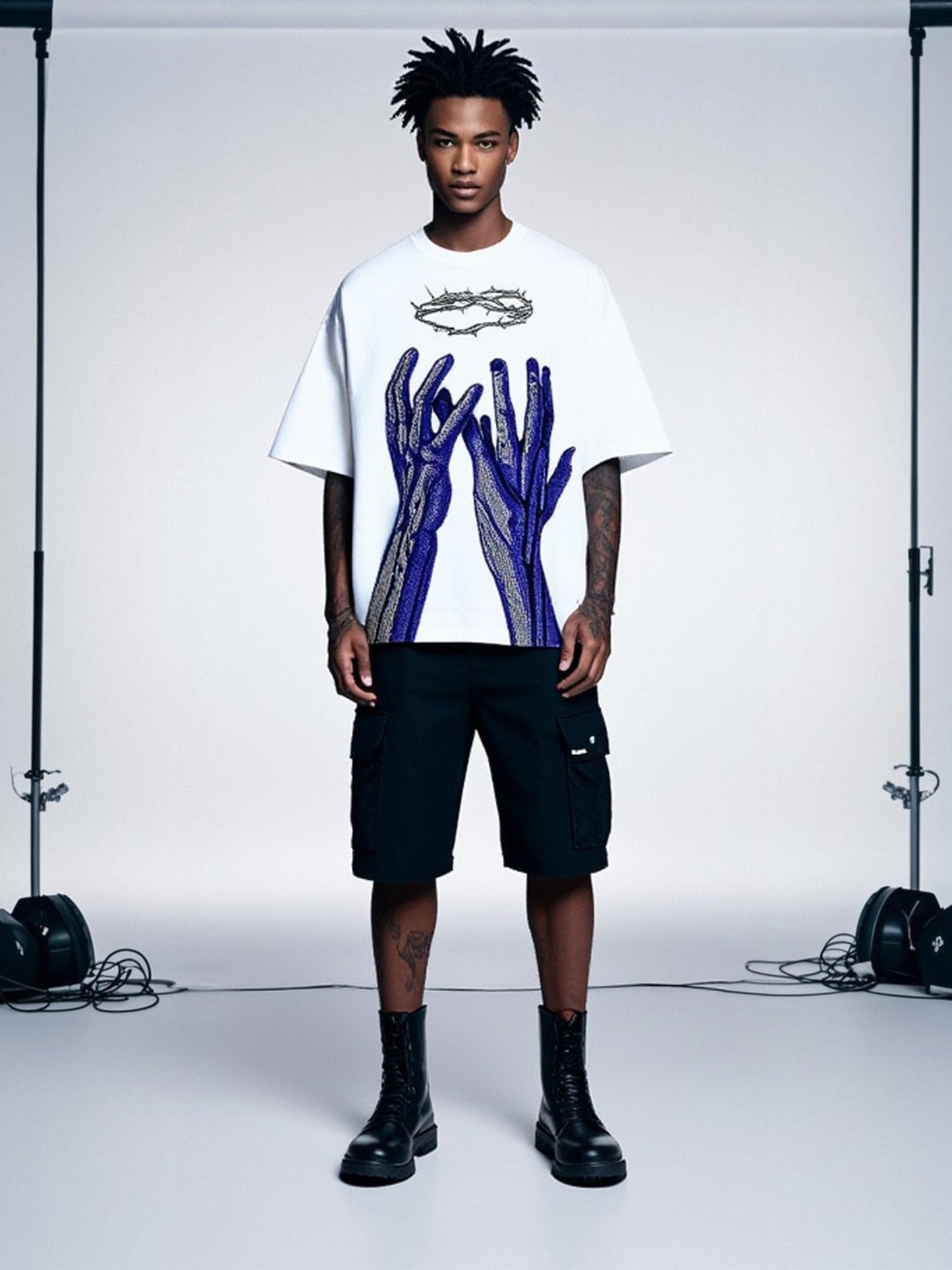 Ocean Vow™ Crowned in Thorns Oversized Tee | White Edition