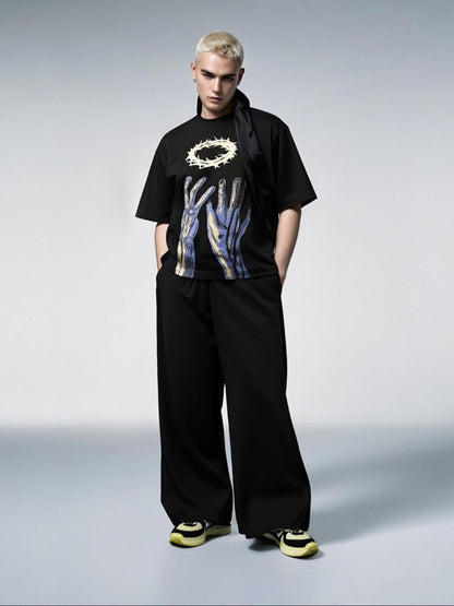 Ocean Vow™ Crowned in Thorns Oversized Tee | Textured High-Relief Streetwear